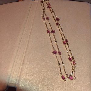 KS convertible long necklace gold red berry illusion